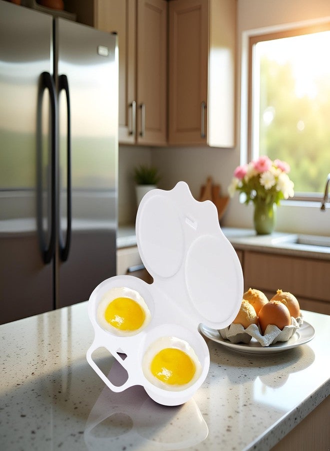WaigN 1Pc White Egg Poacher, Microwave Egg Boiler Poacher, 2 Cavity Nonstick Poached Egg Maker With Lid, Egg Poacher Microwave Egg Cooker, Double Drain Poached Egg Cups Cookware（13 * 5cm） - Image 2